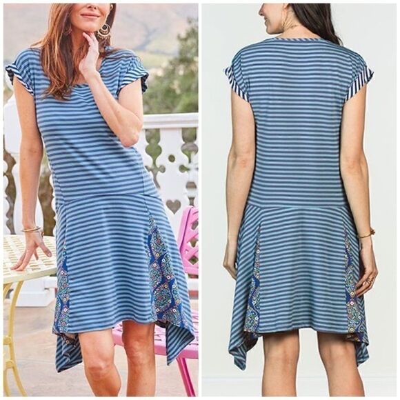 Matilda Jane Blue Stripe Walkabout Sidetail Dress - Picture 1 of 6